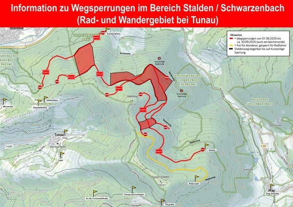 Wegsperrung im Bereich Stalden - Schwarzenbach bei Tunau Wegsperrung im Bereich Stalden - Schwarzenbach bei Tunau